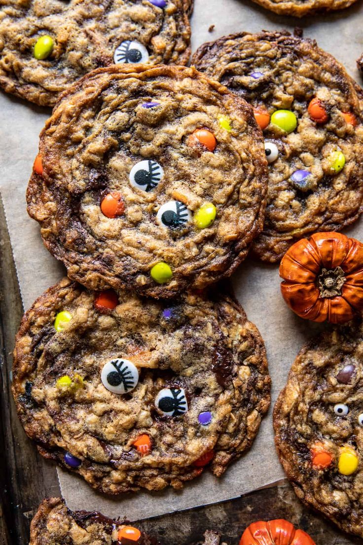 halloween cookies with eyes and candy on top