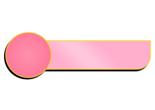 a pink and yellow button on a white background