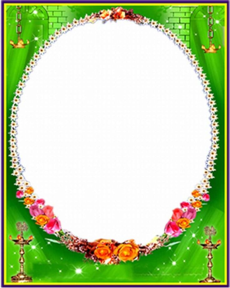 a green frame with flowers and candles