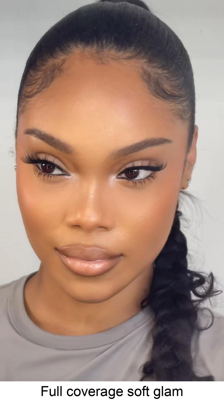 Full coverage soft glam Natural Brown Skin Makeup, Cute Natural Makeup Looks Black Women, Natural Makeup Looks For Black Women, Natural Soft Glam Makeup Black Women, Soft Makeup Looks Black Women, Soft Makeup Look Natural, Make Up Prom, Natural Dewy Makeup, Soft Makeup Look