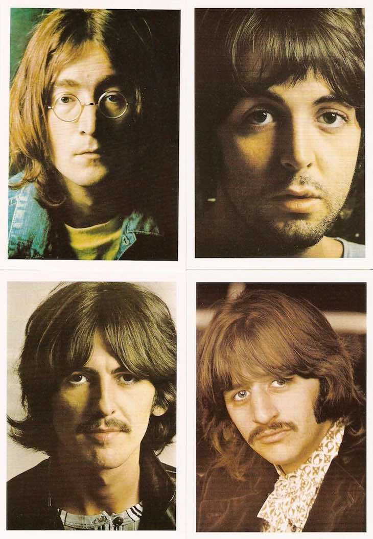 four different pictures of the beatles with one man's face close to the camera