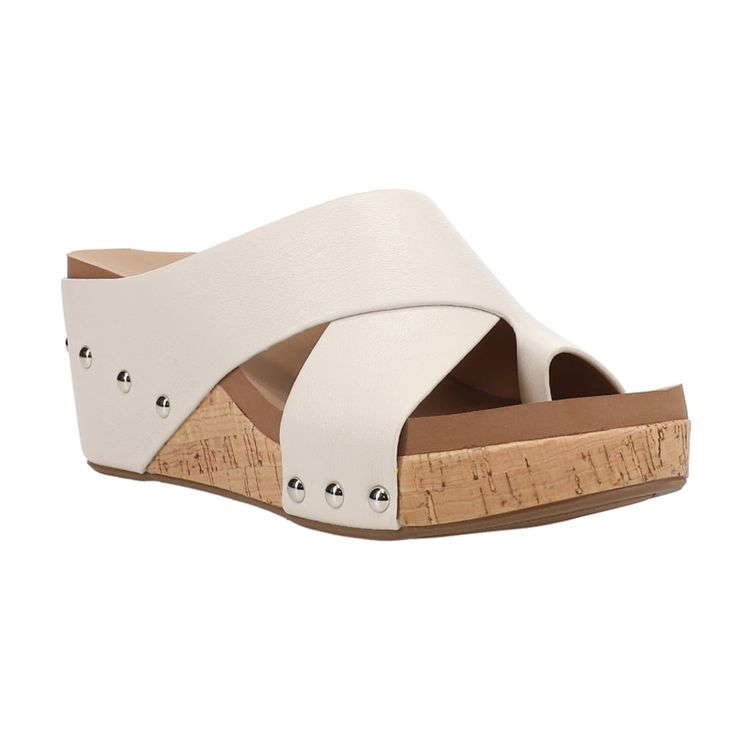 Beach Wedge Sandals With Removable Insole, Beach Faux Leather Wedge Sandals With Removable Insole, Cross Strap Synthetic Wedge Sandals With Cushioned Footbed, Studded Heels, Summer Essential, Casual Sandals, Cross Straps, Summer Essentials, Leather Fashion