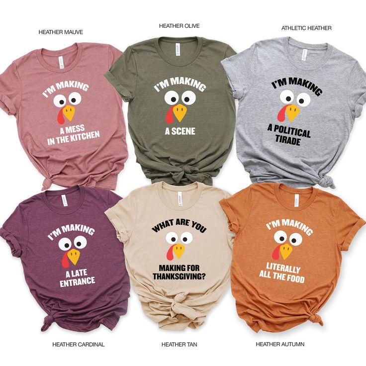 I'm Making for Thanksgiving Group T-Shirts by LilCo Studio Welcome to LilCo Studio Etsy Shop! These funny, Thanksgiving themed tees are perfect for your Thanksgiving gathering with Friends or Family. Find a shirt for each member in your family. Check out the photos in this listing to see ideas, but you can customize to anything you want. COLORS: Heather Mauve, Heather Olive, Athletic Heather, Heather Cardinal, Heather Tan, Heather Autumn, Dark Heather Gray, Heather Forrest, Sunset, Heather Navy, Thanksgiving Tshirt Ideas, Funny Family Shirts, Funny Friendsgiving, Thanksgiving Tshirts, Friendsgiving Shirt, Matching Friend, Funny Thanksgiving Shirts, Thanksgiving Tee, Friends Tee