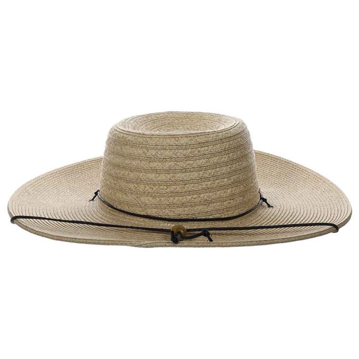 Flat crown and flat brim bolero style sun hat. Woven and braided toyo crown. Wide brim, 4", provides excellent sun protection. Vegan leather chin tie. Adjustable drawstring inside crown. UPF 50+ sun protection hat. One size, 57.5 cm. 100% toyo braid Wide Brim Straw Boater Hat For Outdoor, Outdoor Wide Brim Straw Boater Hat, Adjustable Wide Brim Boater Hat With Upf 50+, Outdoor Straw Boater Hat With Wide Brim, Country Style Toquilla Straw Sun Hat With Flat Brim, Flat Brim Toquilla Straw Sun Hat For Country Events, Adjustable Straw Boater Hat For Rodeo, Straw Boater Hat With Flat Brim For Outdoor, Adjustable Brimmed Boater Hat With Upf 50+