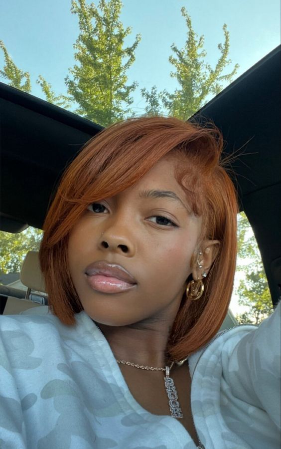 Auburn And Ginger Hair Color On Black Women, Ginger Hair With Blonde Highlights Bob, Shirt Bob Hairstyles For Black Women, Copper Hair Styles Black Women, Dyed Permed Hair, Valentines Hairstyles Black Women Natural Hair, Classy Attire For Black Women, Relaxed Dyed Hair, Ginger Bob Hair Black Women