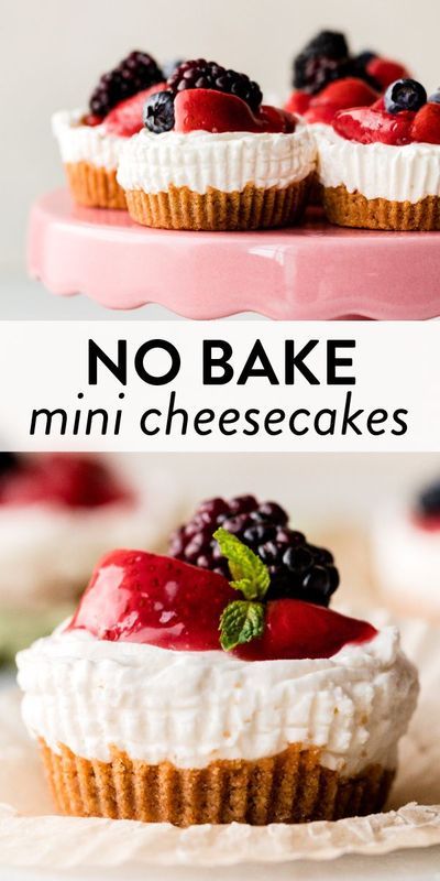 no bake mini cheesecakes with fresh berries on top