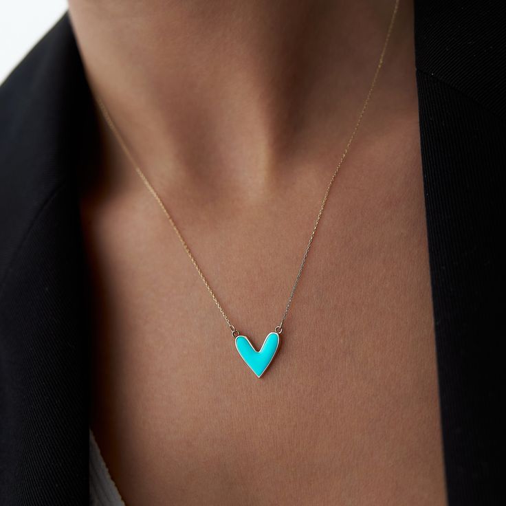 14k Gold Turquoise Heart NecklaceDetailsAvailable in 14k Gold, 14k Rose Gold, and 14k White GoldTotal Weight: 1.6 GrColor Selection: Yellow, Rose, WhiteChain: 14k Gold and 45 cm (18 inches) *Model in the photo wears 18 inches (45 cm) chain.GiftingEach design will arrive artfully presented in our branded gift boxes wrapped in a signature ribbon. Production & Delivery Production: 5 - 7 business days Delivery: 1 - 3 business days worldwide via Express Delivery We’re here to help with style advice, Turquoise Jewelry Necklace, Turquoise Heart Necklace, Silver Cufflinks Men, Western Grunge, Custom Signet Ring, Engagement Necklaces, Minimalist Necklace Gold, Christian Bracelets, Evil Eye Necklace Gold