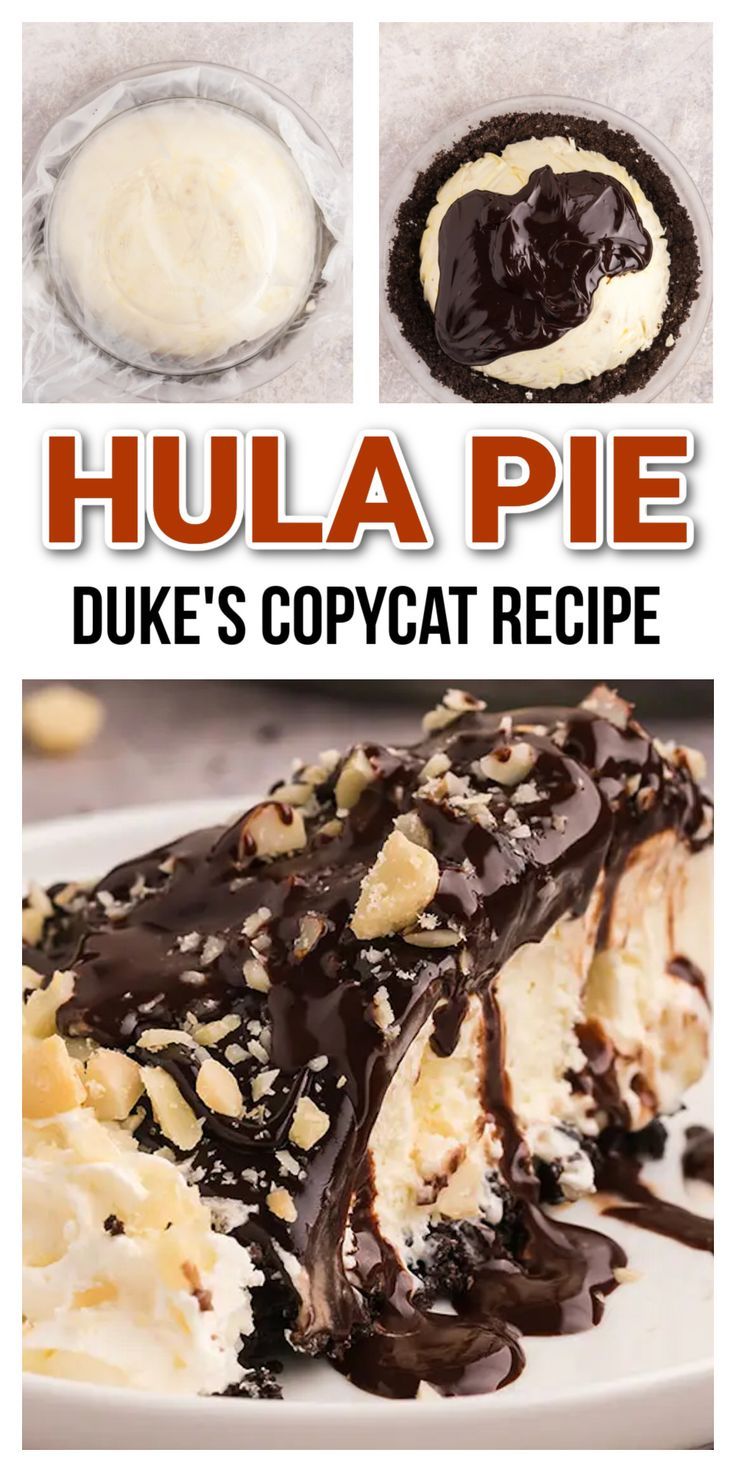 Images of an ice cream pie topped with chocolate sauce and nuts with Pinterest overlay. Luau Desserts, Hawaii Desserts, Hawaiian Dessert Recipes, Hula Pie, Hawaiian Desserts, Ice Cream Pie Recipe, Ice Cream Pie, Chocolate Oreo, Hawaii Food