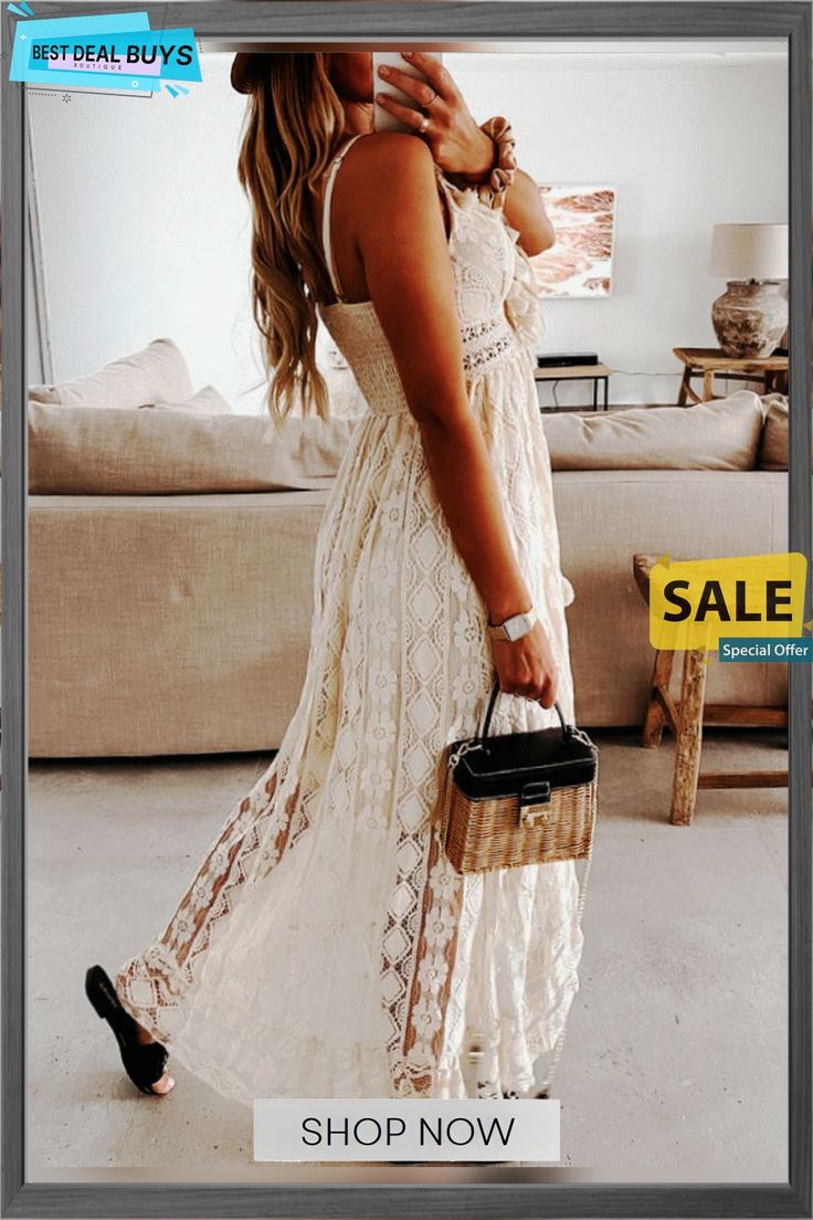 Women's Lace Sling Big Dress Solid Color Long Dress Beige Non-stretch Beach Dress, Chic Suspender Dress With Sling For Day Out, Beige Maxi Dress For Summer Party, Beige Summer Party Maxi Dress, Beige Casual Suspender Dress For Beach, Casual Beige Suspender Dress For Beach, Chic Beige Suspender Dress For Spring, Non-stretch Beige Summer Dress, Beige Non-stretch Summer Dress