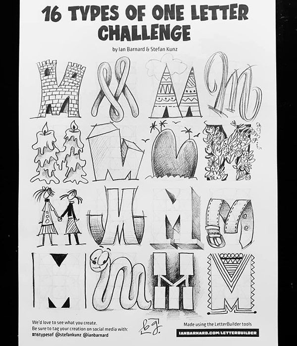 a poster with different types of letters and numbers in black and white on a piece of paper