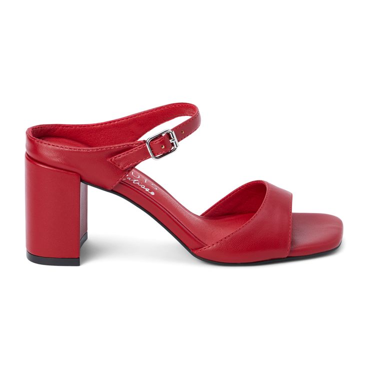 Vegan step-in heeled sandal. $79.95 Modern Open Toe Sandals With 4-inch Heel, Modern Open Toe Block Heels With Heel Strap, Modern Open Toe Block Heels With 4-inch Heel, Red Slingback Sandals With 4-inch Heel, Modern Block Heels With Round Toe And Heel Loop, Modern Open Toe Block Heels With Heel Loop, High Heel Sandals With Deep Heel Cup, Modern Block Heels With Heel Loop And Round Toe, Modern Block Heels With Heel Strap And Closed Toe