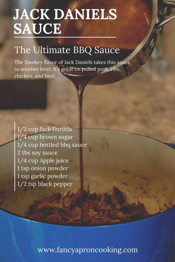 the recipe for jack daniels sauce in a blue pot