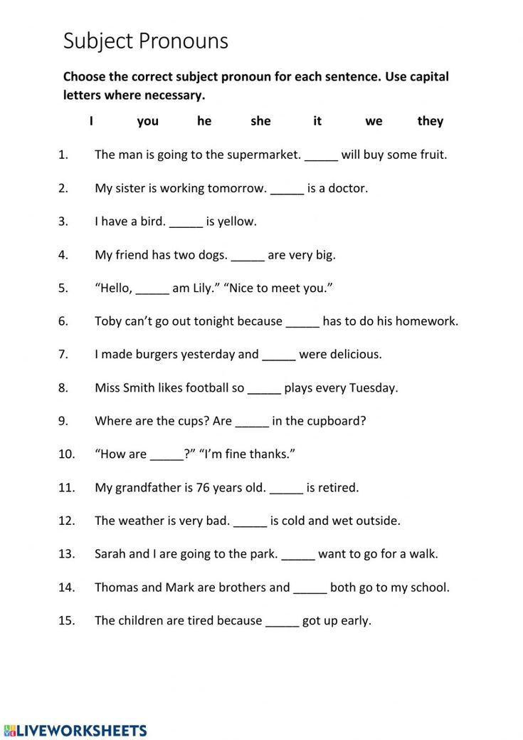 the subject pronouns worksheet is shown in black and white, which includes