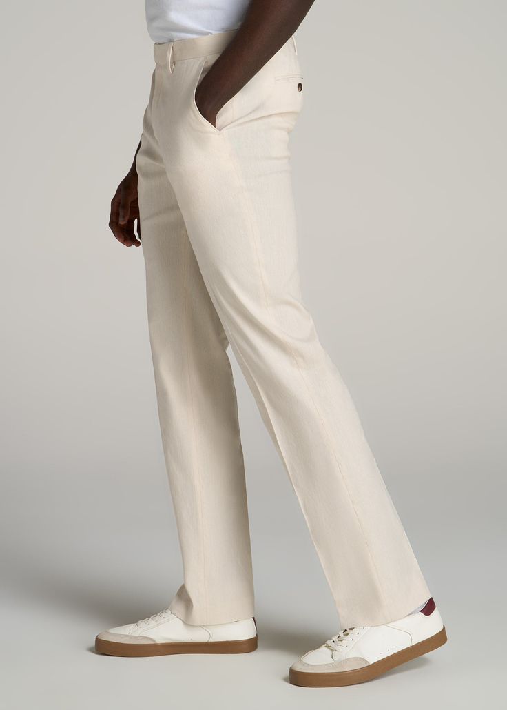 Sophistication Meets Comfort in Men's Tall Linen Pants Dressy Made Different Crafted for the tall gentleman who values both style and comfort, our Stretch Linen Dress Pants are the epitome of refined ease. Merging the breathable luxury of linen with the flexibility of spandex, these men's tall pants promise an unparalleled fit and feel. Designed with meticulous attention to detail, they feature a tapered fit and are finished with sophisticated slash and double welt pockets, ensuring both functio Linen Dress Pants, Scrubs Dress, Cozy Sleepwear, Tall Men, Dressy Pants, Tall Pants, Mens Dress Pants, Women Essentials, Long Sleeve Tee Shirts