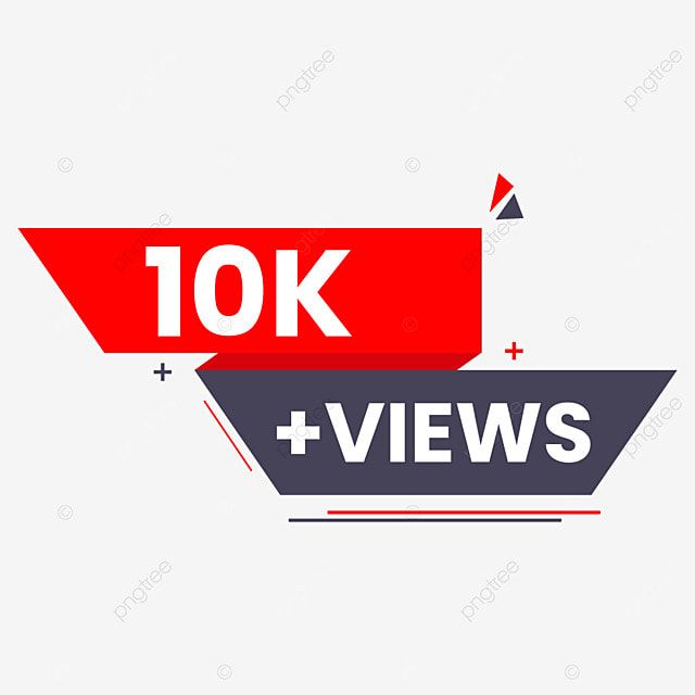 10k + views logo with arrow and red ribbon on white background, banner or poster design