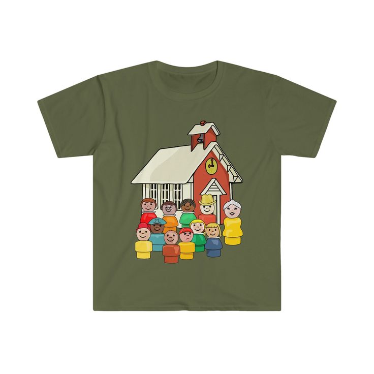 Add some fun to your wardrobe with this blast-from-the-past design. It's school time, and these kids really love their teacher. The unisex soft-style t-shirt puts a new spin on casual comfort. Made from very soft materials, this tee is 100% cotton for solid colors. Heather colors and sports grey include polyester. The shoulders have twill tape for improved durability. There are no side seams. The collar is made with ribbed knitting to prevent curling damage.  .: 100% ring-spun cotton (fiber cont Funny Character Print T-shirt For School, Fun Green T-shirt For School, Fun T-shirt For End Of School Year, Cotton T-shirt For Daycare And Back To School, Funny T-shirt For End Of School Year, Funny T-shirt For School, Educational Short Sleeve T-shirt For School Events, Pre-shrunk T-shirt For End Of School Year Events, School T-shirt With Funny Print