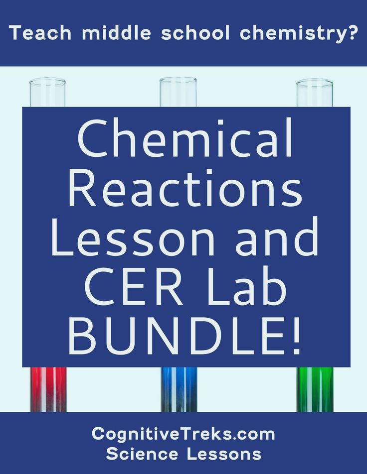 a blue sign with the words chemical reactions lesson and cer lab bundle on it