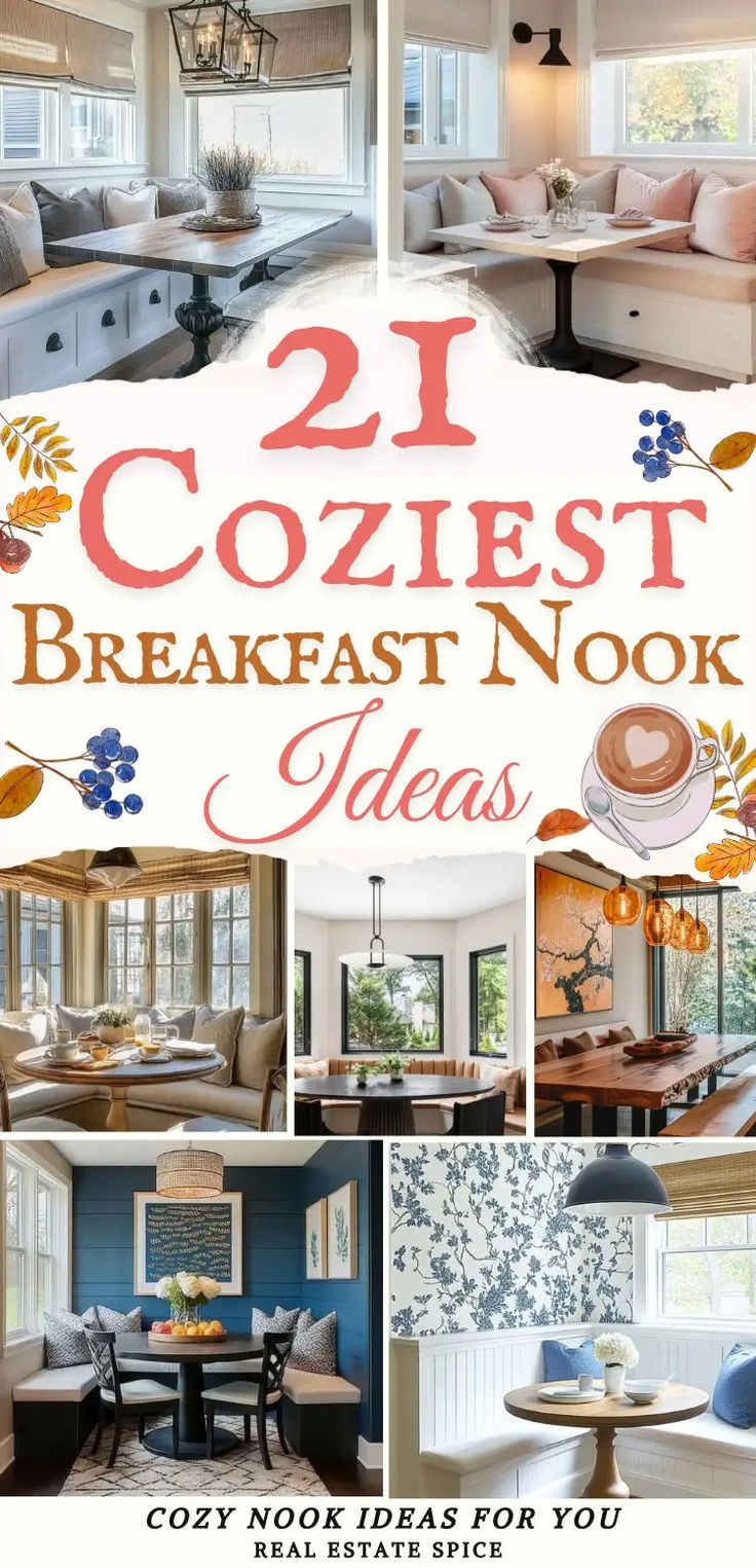 the cover of 21 cozyest breakfast nook ideas