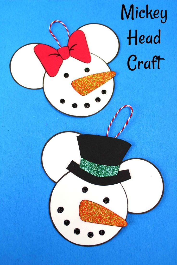 mickey and minnie mouse head crafts for kids to make on christmas day, including snowmen