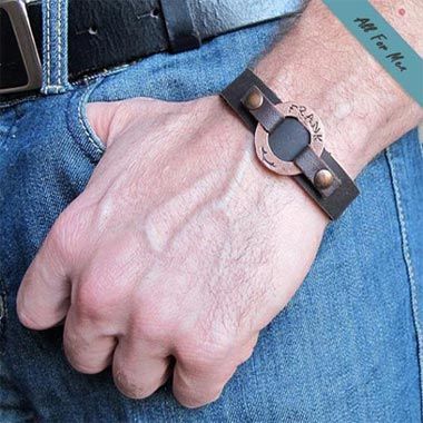 Anniversary gifts for him / Mens leather subtle bracelets / Mens Jewelry Washer Bracelet, Personalized Cuff Bracelets, Dad Bracelet, Mens Bracelet Personalized, Leather Bracelet For Men, Bracelet Mens, Engraved Bracelet, Men's Bracelet, Mens Leather Bracelet