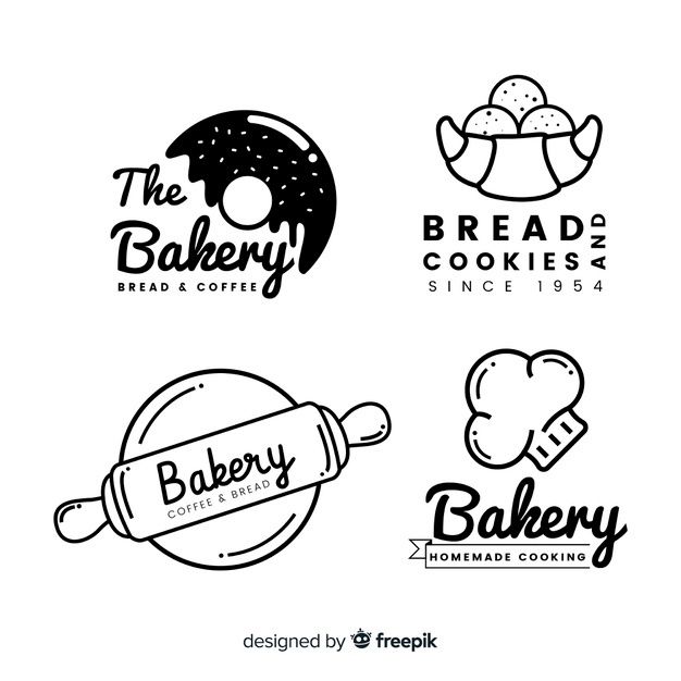 the bakery logo is shown in black and white, with different types of breads