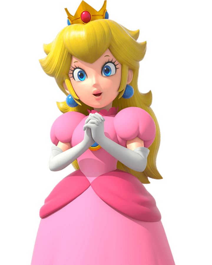 the princess peach from mario kart is wearing a pink dress and gold tiara