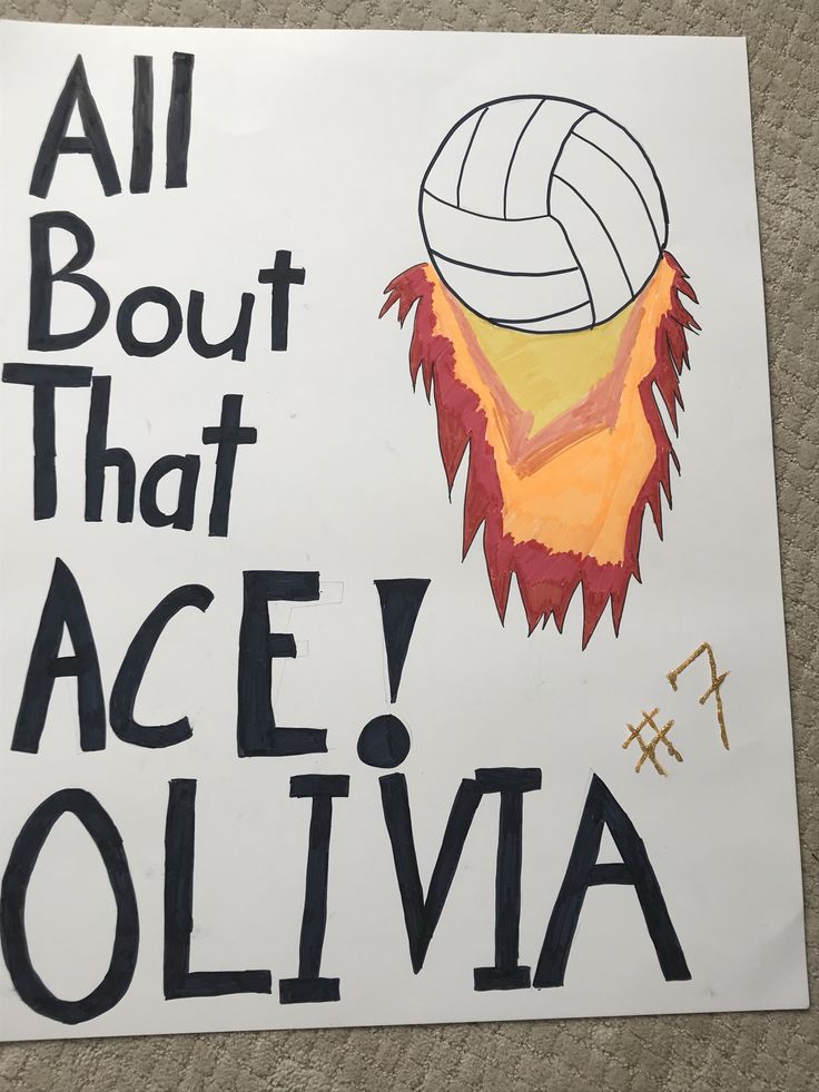 a sign that says all about that acev olliva with a volleyball ball on it