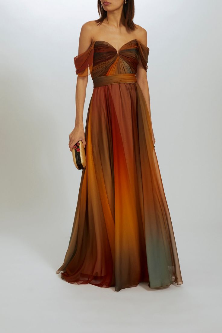 P515 - Sunset-Multi Evening Wedding Dress With Ruched Bodice, Elegant Evening Wedding Dress With Ruched Bodice, Chiffon Evening Dress With Pleated Bodice For Wedding, Silk Chiffon Evening Dress With Pleated Bodice, Pre-draped Chiffon Evening Dress For Wedding, Pre-draped Chiffon Gown For Weddings, Silk Chiffon Maxi Wedding Gown, Wedding Silk Chiffon Maxi Dress, Silk Chiffon Wedding Gown In Maxi Length