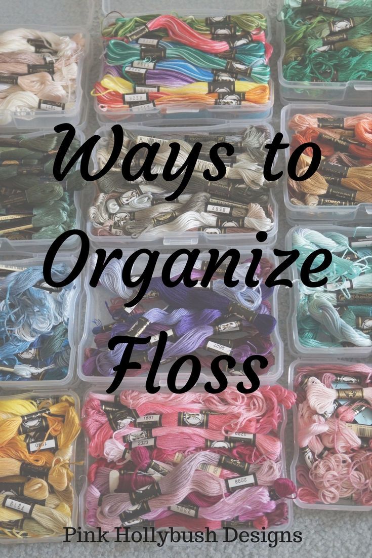 the words, ways to organize floss are shown in black and white with lots of different