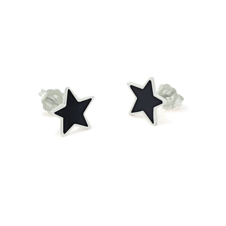 These earrings are handcrafted using sterling silver and then polished to a high shine finish. They will be enameled with in the pastel color of your choice. Classic Black Enamel Sterling Silver Earrings, Classic Sterling Silver Earrings With Black Enamel, Minimalist Polished Earrings As Gift, Minimalist Polished Earrings For Gifts, Minimalist Earrings With Polished Finish As Gift, Classic Silver Star-shaped Jewelry, Elegant Silver Enamel Earrings, Modern Silver Earrings With Black Enamel, Glossy Enamel Jewelry Gift