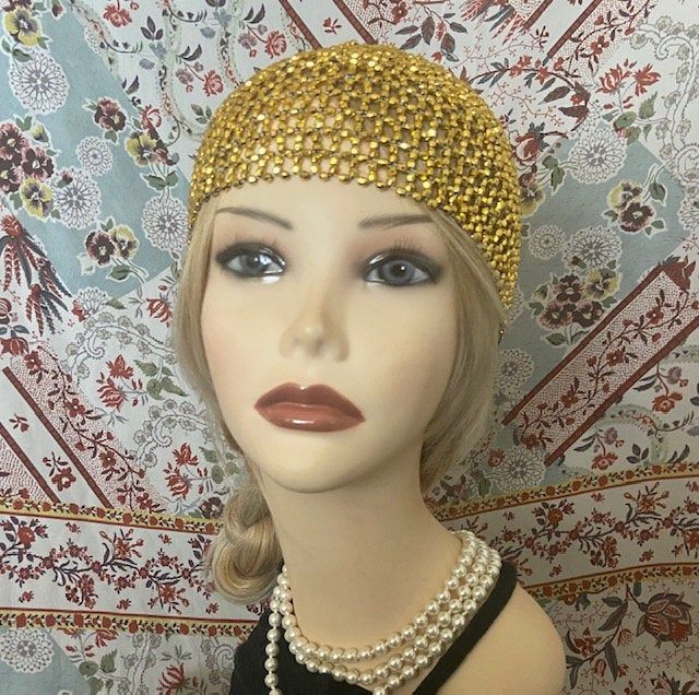 ♥ Six Feathers Studio♥ Art Deco 20s Gold Fully Beaded Flapper Cap. The cap is beaded with elastic thread and fully adjustable. Great for a Gatsby or 20s style event! I also offer long pearl necklaces and other flapper jewelry as well. Take a little browse through in my store! :) I ship both US and International. This unique item is being sold as is with no returns and no exchanges so look at the pictures and ask questions before you bid. I am available to answer any questions and do get back pro Fitted Gold Headpieces For Costume Party, Beaded Fitted Headpieces For Party, Fitted Flapper Headband Headpiece, Gold Fitted Festival Headpiece, Fitted Flapper Style Headband, Flapper Headpieces For Costume Party, Fitted Flapper Headpieces For Costume Party, Gatsby Style Fitted Headpiece For Costume Party, Fitted Gatsby Headpieces For Costume Party