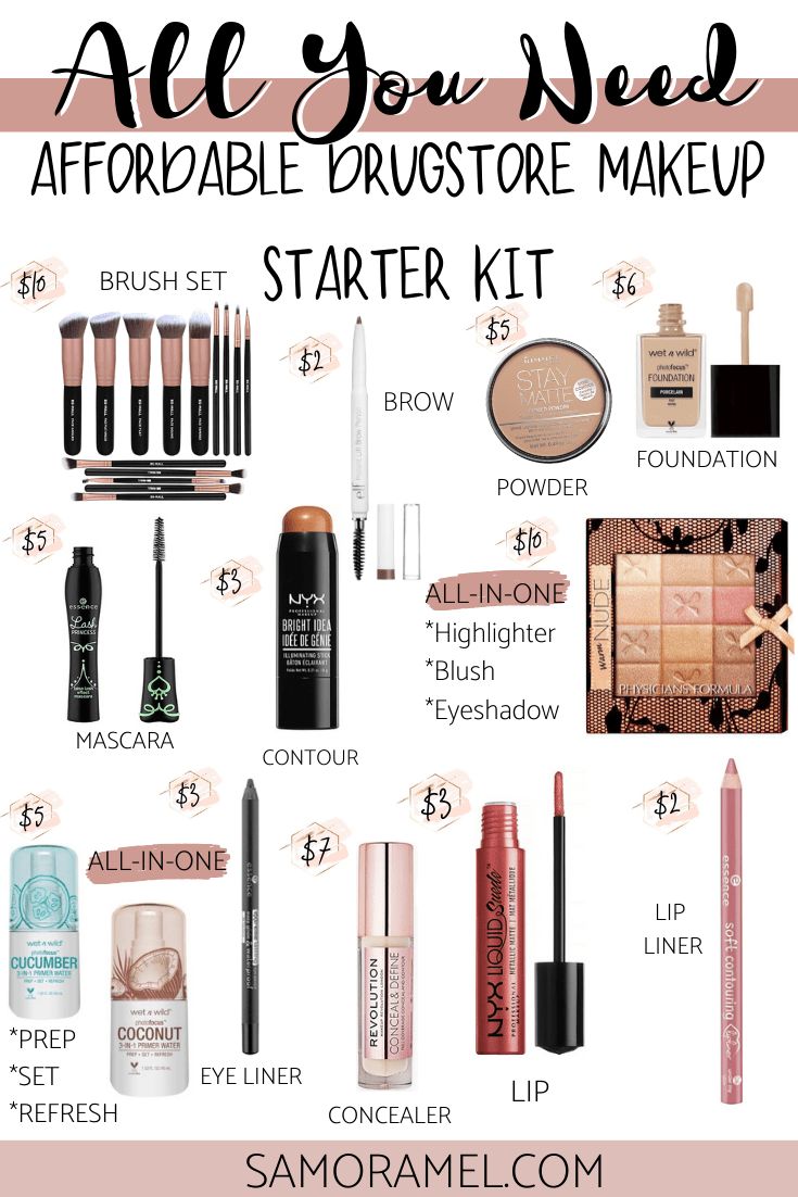 All you need drugstore beauty starter kit! Rosa Make-up, Beginner Makeup Kit, Make Up Kits, Full Face Of Makeup, Drugstore Makeup Tutorial, Makeup Starter Kit, Blonde Balayage Highlights, Makeup Order, Budget Beauty