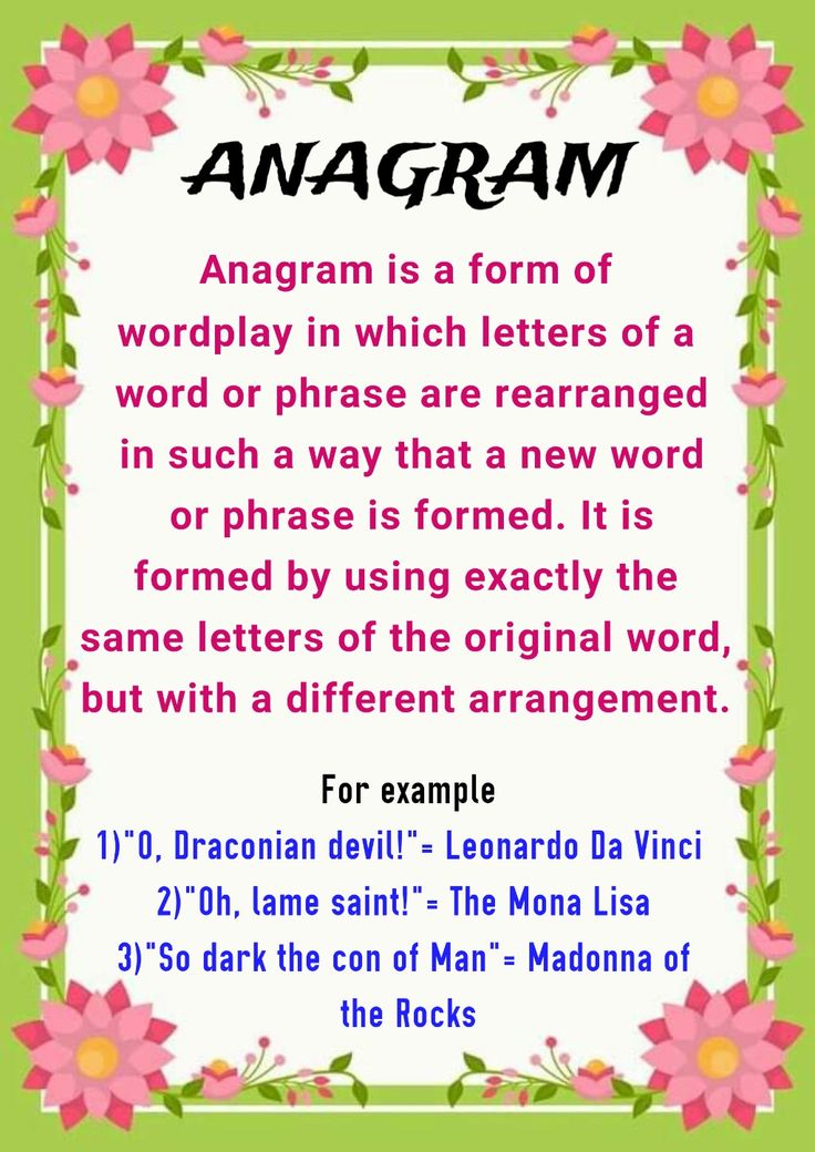 the poem anagramm is written in pink and green