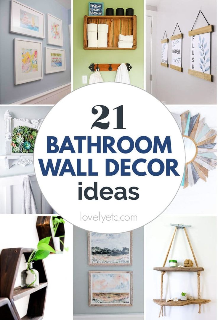 Wall art can make a huge difference in how pulled together your bathroom looks. But choosing wall art that looks appropriate in a bathroom can be tough. I'm sharing 21 bathroom wall decor ideas for all styles of bathrooms. Diy Bathroom Wall Decor, Bathroom Wall Art Ideas, Diy Bathroom Wall, Kids Shared Bathroom, Bathroom Wall Decor Ideas, Pictures For Bathroom Walls, Bathroom Art Printables, Small Bathroom Suites, Rustic Bathroom Shelves