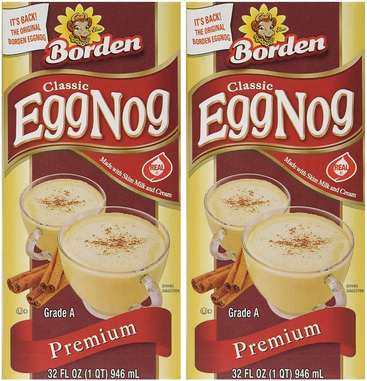 two packages of eggnog drink are shown