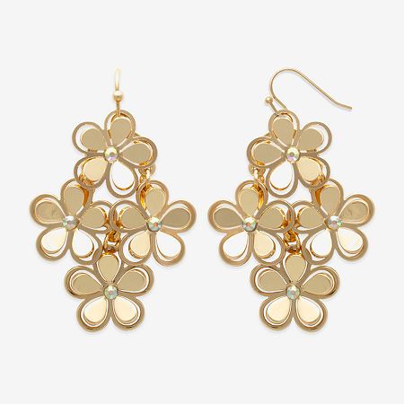 Included: 1 Pair of EarringsEarring Back: French WireShape: FlowerMetal Color: Gold ToneEarring Length: 30.5mmEarring Width: 39mmCare: Wipe CleanStone Type: 8 GlassEarrings Type: Wire EarringsEarrings Style: Drop EarringsMetal: IronCountry of Origin: Imported Elegant Flower-shaped Metal Hoop Earrings, Elegant Metal Hoop Earrings For Spring, Flower Shaped Chandelier Earrings, Elegant Spring Chandelier Earrings, Metal Flower-shaped Earrings For Spring, Flower-shaped Metal Earrings For Spring, Elegant Spring Hoop Earrings With Flower Charm, Elegant Teardrop Metal Flower Earrings, Spring Flower-shaped Metal Earrings