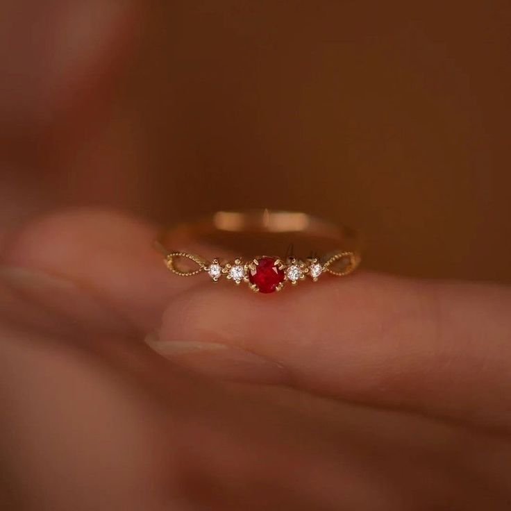 Dainty Ruby Gold Ring, July Birthstone Rings, Ruby Diamond Ring, Red Ruby Stacking Ring, Genuine Ruby Rings, Graduation Ring, Casual Rings - Etsy Ruby Stack Ring, Red Open Diamond Promise Ring, Red 14k Gold Birthstone Ring For Promise, Fine Jewelry Ruby Diamond Ring Gift, Ruby Diamond Ring For Gifts In Fine Jewelry Style, Red Ruby Open Diamond Ring, Red Ruby Cluster Ring With Round Cut, Elegant Red Crystal Round Ring, Elegant Red Promise Ring