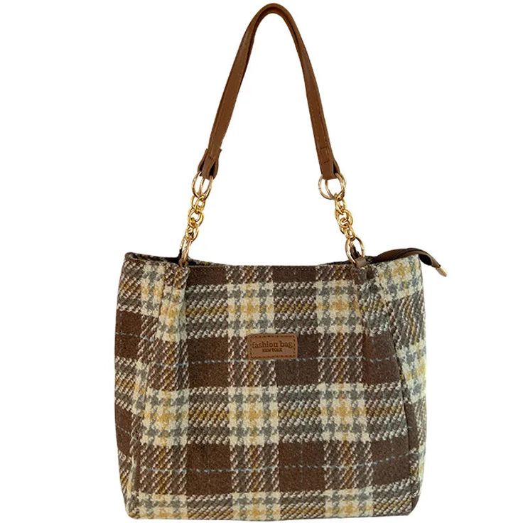 Fashion Woolen Plaid Women handbag large Capacity Letters Designer female Shoulder Bags winter new ladies Big totes Travel bag Lining Material: POLYESTER Shape: Casual Tote Main Material: wool Style: Casual Pattern Type: Plaid Gender: WOMEN Decoration: CHAINS Size: 27cm high, 30cm wide, 10cm thick Shoulder straps are 23cm high Large Capacity Winter Travel Satchel, Large Capacity Tote Shoulder Bag For Winter, Winter Shopping Tote Satchel, Winter Tote Satchel With Large Capacity, Winter Large Capacity Tote Satchel, Large Capacity Tote Satchel For Winter, Everyday Brown Winter Bag, Brown Everyday Bag For Winter, Winter Tote Shoulder Bag For Errands