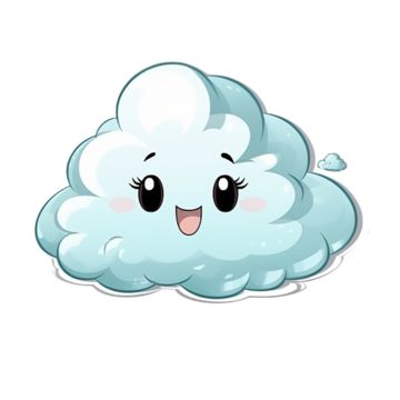 a cartoon cloud with eyes and a smile on its face