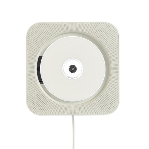 an electronic device that is plugged into the side of a white wall mounted speaker