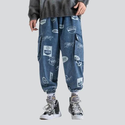 Bringing you the perfect blend of fashion and function. our 2023 Spring-Summer Collection introduces these mid-waist. fashion-flair cargo joggers! Crafted with premium denim. these joggers feature a unique distressed pattern. drawstrings closure. and a sleek. slim fit - sure to be your next summer staple.Distinctive Features: Fashion-Style Cargo Joggers: Timelessly fashionable. these cargo joggers feature a mid-waist fit. drawstrings closure. and a unique distressed pattern. Unique Distressed Pa Spring Cargo Jeans With Pockets For Streetwear, Casual Streetwear Cargo Jeans With Patch Pockets, Casual Cargo Jeans With Patch Pockets For Streetwear, Trendy Joggers With Pockets, Casual Streetwear Cargo Jeans, Summer Hip Hop Cargo Jeans With Cargo Pockets, Baggy Cargo Jeans For Outdoor Casual Wear, Sporty Streetwear Cargo Jeans With Pockets, Casual Denim Cargo Pants