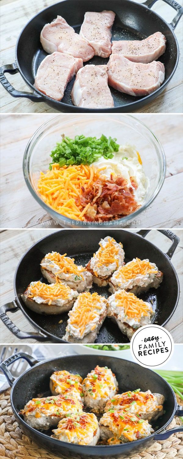 the process of cooking meats and vegetables in a skillet with cheese on top