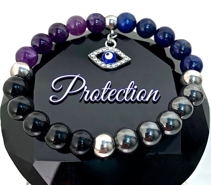 PROTECTION Evil Eye Reiki Crystal Genuine Gemstone Stretch Bracelet Gemstones Chart, Yoga Mala, Reiki Jewelry, Protection Jewelry, Mind Set, Crystals Healing Properties, Reiki Crystals, Music Stickers, Hematite Bracelet