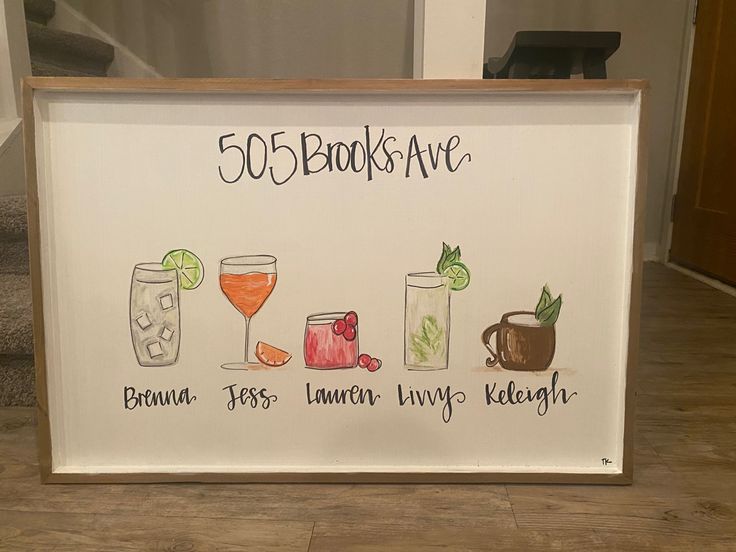 a sign that says 500 books ave with different drinks and beverages on the front side