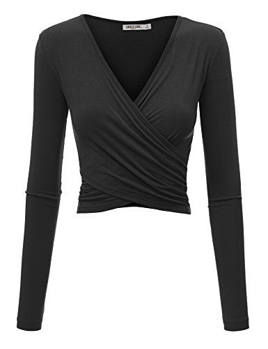 Lock and Love Womens Deep V Neck Long Sleeve Cross Wrap Fitted Crop Top Fitted Crop Top, Slim Fit Crop Top, Wrap Crop Tops, Crop Top Shirts, Short Long, Crop Shirt, V Neck Tops, Deep V Neck, Long Sleeve Crop Top