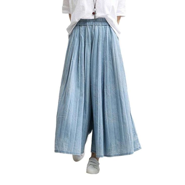 Take a step back to the '00s with our Y2K-inspired 2023 Spring-Summer Collection Light Wash Culottes Denim Pants. With vintage-trend embroidery. a elevated-waist fit. and a rubber closure. these pants are the epitome of effortlessly chic fashion. Distinctive Features: Y2K Style: Channel the nostalgia of the early 2000s with a style that is timeless and unique. Embroidered: Take your look to the next level with intricate embroidery that adds a vintage touch. Culottes: Show off your legs with a pa Baggy Denim Blue Pants For Spring, Spring Season Denim Blue Jeans With Loose Fit, Spring Denim Blue Loose Fit Jeans, Dark Wash Bottoms With Pockets For Spring, Spring Washed Pants With Loosely Fitted Hips, Baggy Washed Blue Pants For Spring, Baggy Light Wash Summer Bottoms, Summer Light Wash Baggy Bottoms, Spring Bottoms With Pockets In Dark Wash