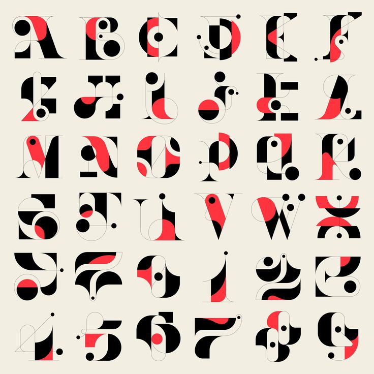 the letters are made up of black and red shapes