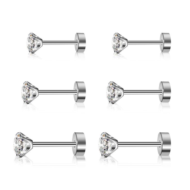 PRICES MAY VARY. 3 Pairs Titanium Flat Back Stud Earrings Set: You will get 3 pairs of titanium stud earrings with screw back design in different Size 3mm+4mm+5mm, effortlessly stay in place once inserted. No worrying about earrings falling off or getting tangled in your hair Allowing you to wear them comfortably, even during sleep. Perfect to suit your different outfits and occasions. Hypoallergenic and Nickel Free: Made of high-quality G23 titanium, these earrings are nickel free and hypoaller Men Stud Earrings, Helix Piercing Jewelry, Flat Back Earrings, Titanium Earrings, Earring Studs, Cubic Zirconia Earrings, Cz Stud Earrings, Stud Set, Stud Earrings For Women