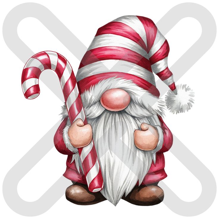 a cartoon santa clause holding a candy cane