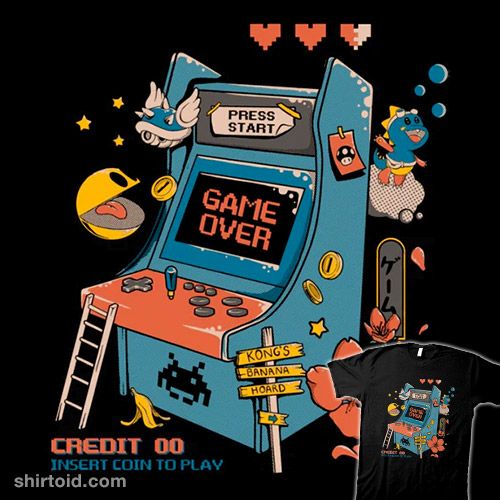 an old school video game t - shirt with the words game over printed on it